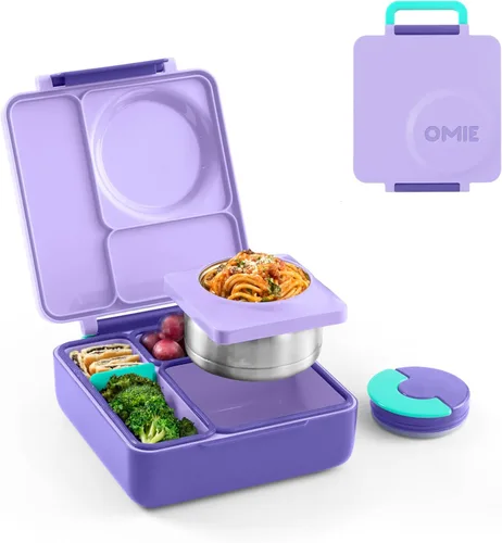 Miniatura 13 de OmieBox Caja de Bento para Niños - Lonchera Bento Aislada con Termo a Prueba de Fugas Aislado al Vacío - 3 Compartimentos, Dos Zonas de Temperatura