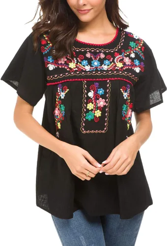 Miniatura 4 de YZXDORWJ - Cómoda blusa mexicana bordada de verano y sin mangas para mujer