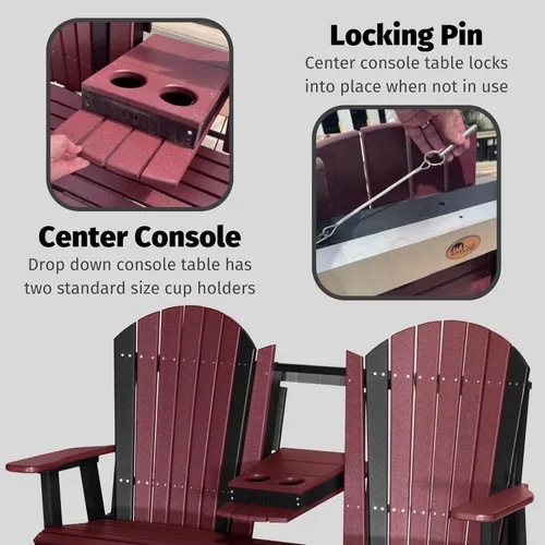 Miniatura 8 de LuxCraft Adirondack - Columpio colgante para porche delantero de 5 pies con consola abatible, asientos hasta 3, banco de columpio de patio al aire