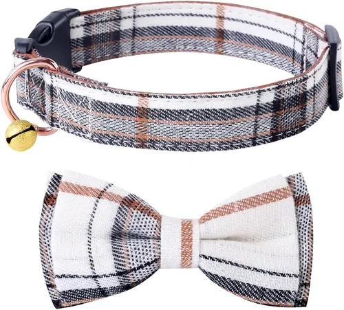 Miniatura 2 de Yizepet Collar de perro con moño - Collar ajustable para mascotas con hebilla de plástico, patrón elegante para perros pequeños, medianos o grandes