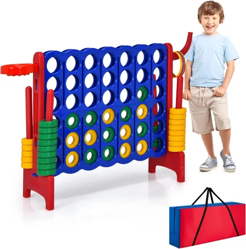 Miniatura 9 de HONEY JOY Juego gigante gigante de 4 a puntuación, 3 en 1 para interiores y exteriores, juego de patio familiar con aro de baloncesto y lanzamiento