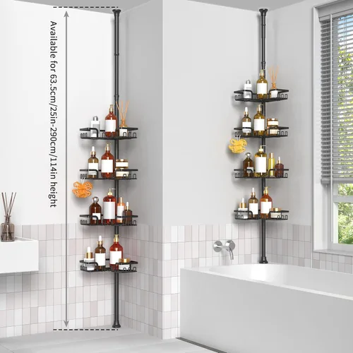 Miniatura 5 de ZUNTO Estante de ducha con poste de tensión para baño, ajustable de 25 a 114 pulgadas, de suelo a techo, organizador de barra de tensión