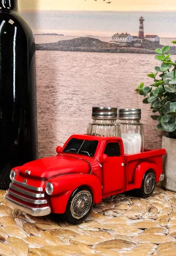 Miniatura 7 de Ebros - Figura clásica de camioneta roja a la antigua usanza, para cocteleras de cristal y salero, decoración de cocina, estatua (S&P Shakers)