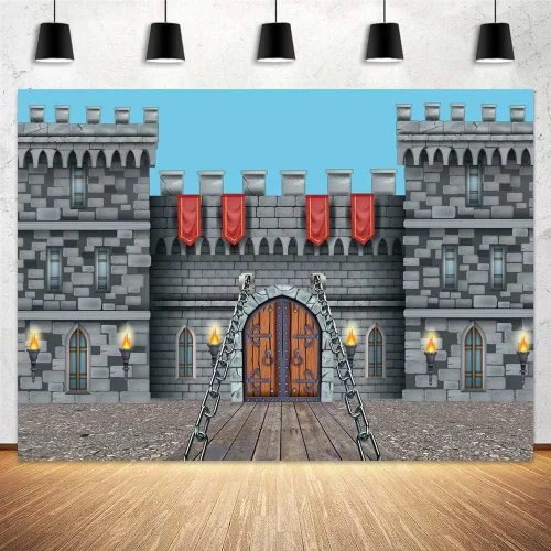 Miniatura 3 de Telón de fondo de castillo medieval de 7 x 5 pies, pancarta de decoración de fiesta de castillo de caballero con arcos medievales para puerta