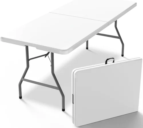 Miniatura 9 de VTOY Mesa plegable de 4 pies (24 x 48 pulgadas), mesa resistente para interiores y exteriores con asa de transporte, mesa plegable para picnic