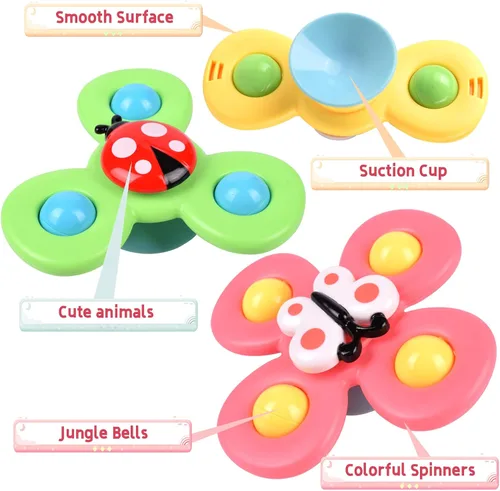 Miniatura 3 de Juguete giratorio con ventosa para bebé de 1 a 2 años, 3 juguetes sensoriales giratorios para niños pequeños de 1 a 3, juguetes giratorios