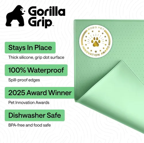 Miniatura 2 de GORILLA GRIP - Alfombrilla de silicona 100% impermeable con bordes elevados, sin BPA, para mascotas, tapetes para comida de perros y gatos, contiene