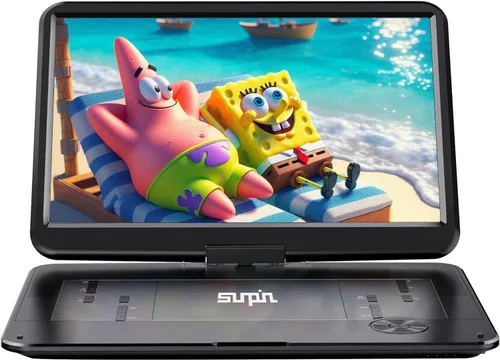 SUNPIN Reproductor de DVD portátil de 17.9 pulgadas con pantalla giratoria HD grande de 15.6 pulgadas, batería recargable de 6 horas, reproductor de