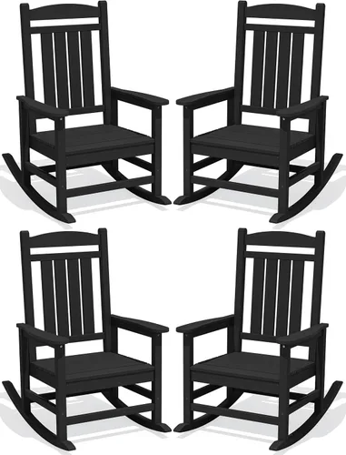 Miniatura 39 de KINGYES Mecedoras de polietileno de alta densidad para exteriores, sillas mecedoras para patio con soporte de 330 libras, balancín suave para porche