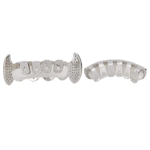 Miniatura 6 de Rejillas de dientes de cobre chapado en frío, oro plateado, dientes de diamante helados para hombres y mujeres rapero traje dientes joyería