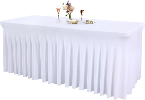 Miniatura 68 de Paquete de 1 manteles azul bebé para mesas rectangulares de 4 pies, cubiertas de mesa de spandex elástico de una pieza resistentes a las arrugas