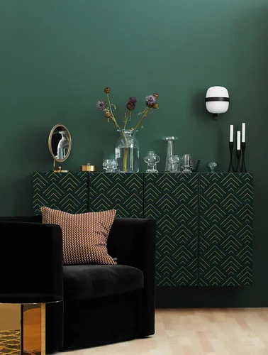 Miniatura 9 de Heroad Papel tapiz autoadhesivo para despegar y pegar, 393 x 17.3 pulgadas, papel tapiz geométrico verde oscuro y dorado, papel adhesivo