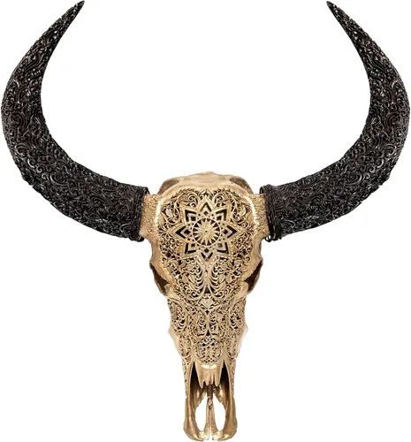 Miniatura 19 de Skull Bliss - Auténtica calavera de búfalo tallada a mano de taxidermia real/Decoración de pared única con calavera de toro real/Decoración genuina