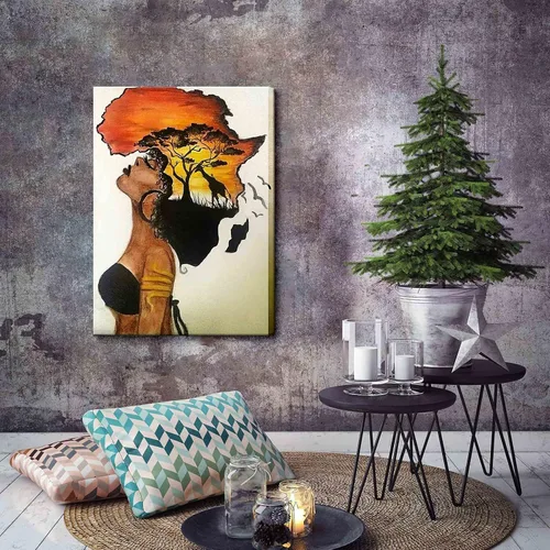 Miniatura 7 de Arte de pared enmarcado afroamericano, póster de mujer africana nostálgica, pintura en lienzo, niña negra, abstracto, puesta de sol, paisaje