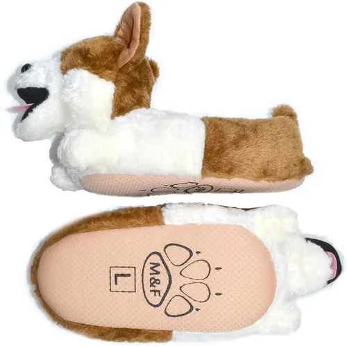 Miniatura 13 de Millffy Pantuflas clásicas de conejo para adultos, pantuflas de felpa de tamaño infantil, pantuflas de animales de pastor perro corgi disfraz calzado