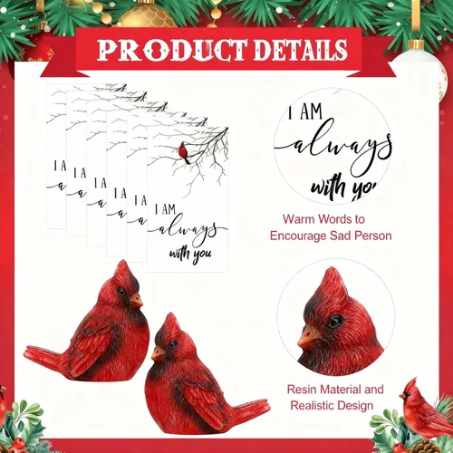 Miniatura 3 de Roowest El juego de 18 piezas de regalo conmemorativo cardenal incluye mini figuras de estatua de pájaro cardenal rojo, tarjetas de plumas rojas