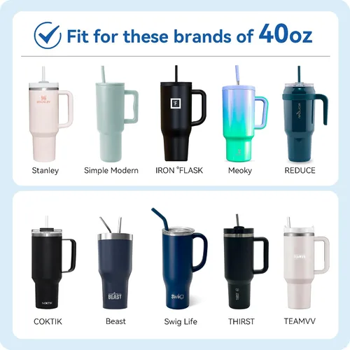 Miniatura 5 de Pajitas de metal rectas para vaso Stanley de 40 onzas, paquete de 3 popotes reutilizables de acero inoxidable con puntas de silicona y cepillo Gris