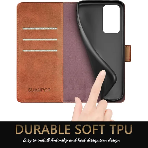 Miniatura 6 de SUANPOT Funda tipo cartera para Samsung Galaxy A03S 【Bloqueo RFID】 Soporte para tarjetas de crédito, libro con tapa para folio, funda de piel Marrón