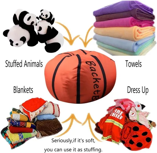 Miniatura 2 de KENANLAN Puf de fútbol para niños, puf de almacenamiento para niños, puf de 18 pulgadas con cremallera, para juego de juguetes de felpa (baloncesto)