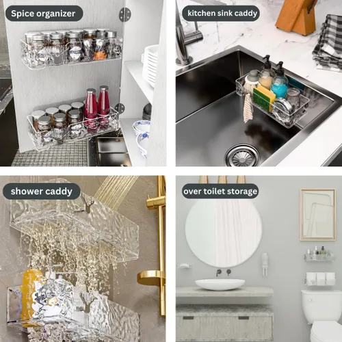 Miniatura 3 de Estantes de ducha de acrílico con jabonera y soporte para cepillo de dientes, organizador de ducha de plástico transparente, organizador de baño