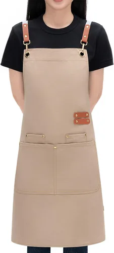 Miniatura 2 de Delantales de chef para hombres y mujeres con bolsillos grandes, lona de algodón, espalda cruzada, ajustable, para cocinar, trabajo, impermeable