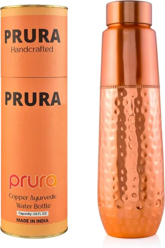 Miniatura 28 de Botella de agua de cobre con estampado puro, a prueba de fugas, recipiente de cobre ayurvédico para deportes, gimnasio, aire libre, yoga, beneficios