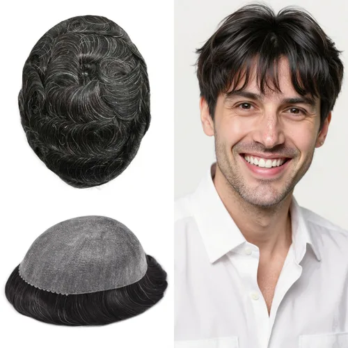 Miniatura 31 de Toupee para hombres Sistema de reemplazo de cabello humano real para hombres Completo PU Mens Hairpiece de aspecto natural para hombre piezas