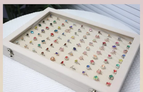 Miniatura 5 de Stratalife Organizador de joyas, bandeja de exhibición de anillos, caja de almacenamiento para anillos con tapa de vidrio, cajas de terciopelo