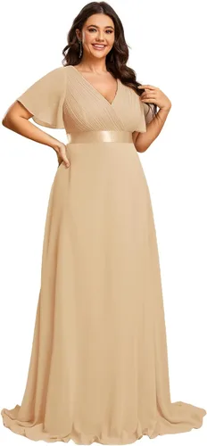 Miniatura 31 de Ever-Pretty Vestido formal para mujer, Navidad, Año Nuevo, cuello en V, gasa, talla grande, largo hasta el suelo, vestido de dama de honor