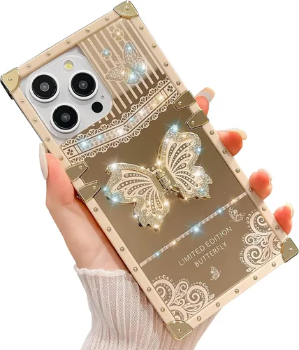 Miniatura 7 de Bonita funda compatible con Samsung Galaxy S22 Ultra, soporte plegable de lujo con diseño de mariposa brillante para mujeres y niñas, funda Blanco