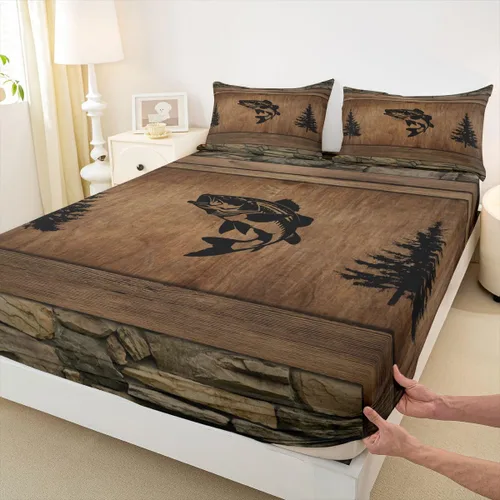 Miniatura 24 de Manfei Juego de sábana bajera de camuflaje de animales marinos, 2 piezas, diseño de camuflaje de tiburones y ballenas, con 1 funda de almohada