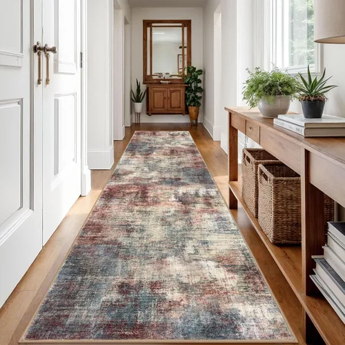 Miniatura 878 de IOHOUZE Alfombra abstracta lavable de 3 x 12 pies para pasillos, antideslizante para cocina, camino de entrada de lana sintética para interiores