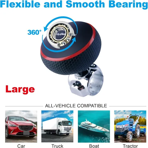Miniatura 4 de Hypersonic Pomo giratorio grande para volante, bola giratoria para volante de vehículo, perilla suicida duradera para automóvil, SUV, camiones, Rojo