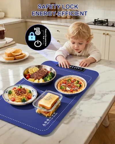Miniatura 9 de Tapete de calentamiento para alimentos, bandeja de calentamiento eléctrica para platos, almohadilla térmica portátil con apagado de 6 horas