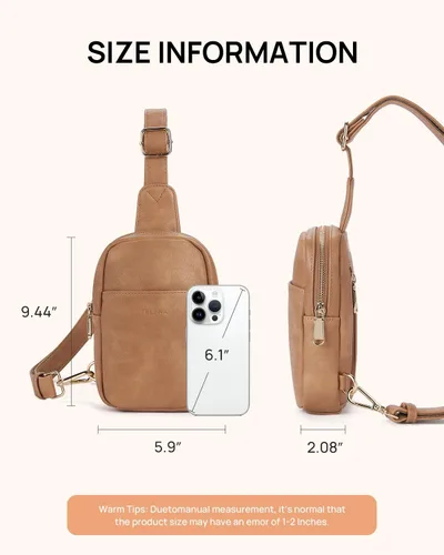Miniatura 104 de Telena Riñonera pequeña para mujer, de cuero, cangureras, bolsa de pecho para mujer