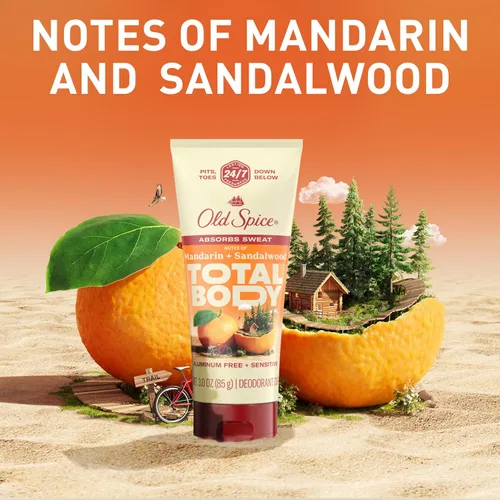 Miniatura 7 de Old Spice Crema desodorante para todo el cuerpo para hombres, sin aluminio, aroma a mandarina + sándalo, protección contra olores 24/7, frescura