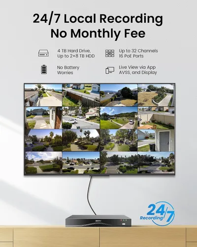 Miniatura 3 de ZOSI Sistema de cámara de seguridad 4K PoE, 16 puertos 32CH 8MP NVR con 4TB HDD, 8 cámaras IP PoE 4K para interiores y exteriores, detección