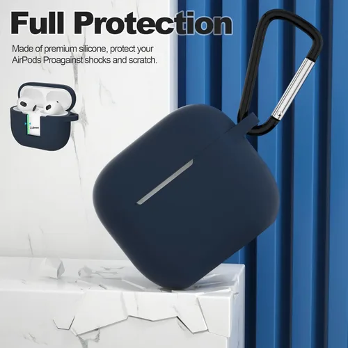 Miniatura 5 de Compatible con AirPods 3, funda protectora de silicona para AirPods de tercera generación 2021, carga inalámbrica, azul oscuro