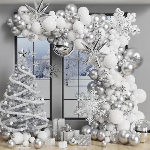 Miniatura 10 de Kit de arco de guirnalda de globos de copo de nieve azul - Globo de copo de nieve con globos de látex plateado azul blanco para el país