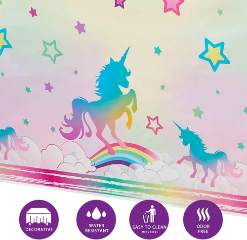 Miniatura 4 de WERNNSAI 2 manteles de unicornio – Decoración de cumpleaños de unicornio, mantel de arco iris, decoración de mesa de arco iris para niños y niñas