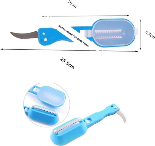 Miniatura 3 de Escalador de pescado con cuchillo, removedor de escamas de pescado, raspador de escamas de pescado con tapa cubierta, 2 en 1 limpiador de pescado