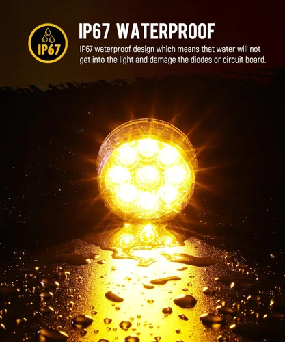 Miniatura 4 de Partsam 10 luces marcadoras redondas de doble revolución de 2 pulgadas, 9 LED, luces laterales ámbar a luces auxiliares azules para camión de ámbar