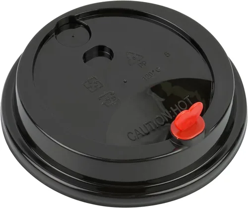 Miniatura 8 de Restaurantware Solo tapas: 50 tapas desechables negras de taza de café sin BPA con tapones de tapón de corazón rojo. Se adapta a tazas de 8 onzas