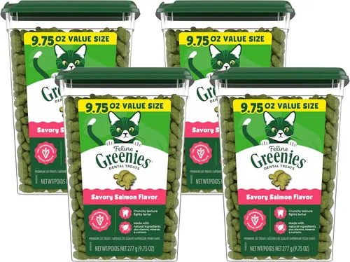 Miniatura 15 de Golosinas dentales naturales Greenies para gatos adultos recomendadas por veterinarios, sabor delicioso a salmón, envase de 9.75 oz