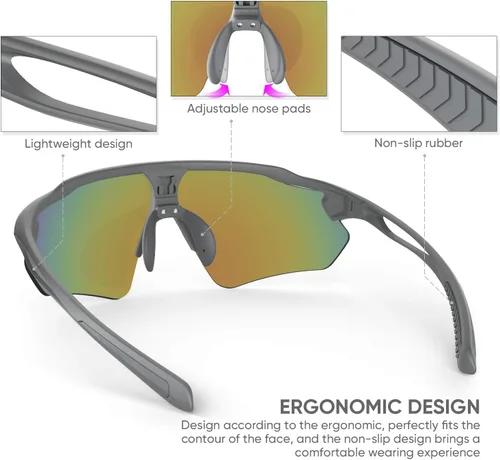 Miniatura 5 de Gafas de ciclismo, lentes deportivos polarizados con marco irrompible TR90, anti-UV400 A #GunGrey-Grey a base de lentes REVO IceBlue