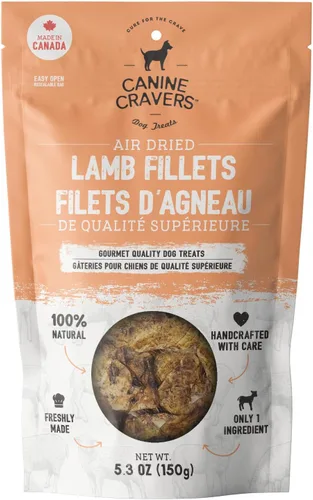 Canine Cravers Golosinas para Perros de Un Solo Ingrediente – Filetes de Cordero Premium - Alimento para Mascotas Hipoalergénico Secado al Aire de