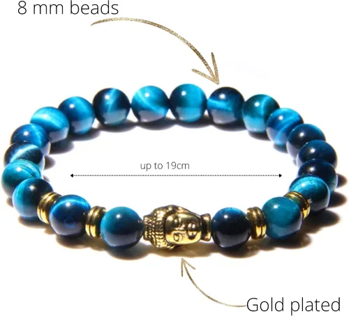 Miniatura 3 de Natural AAA Royal Blue Tiger Eye Stone Beads Pulsera Hombres Buddha Charm Pulseras Pulsera Stretch Pulsera Mujer Joyería