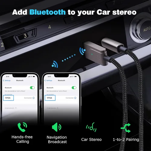 Miniatura 2 de Adaptador Bluetooth 5.3 a auxiliar para automóvil, receptor USB a TRS de 0.138 in - Añade Bluetooth al automóvil, altavoz, audio estéreo doméstico