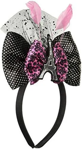 Miniatura 2 de Chic Day in Paris - Diadema de lazo de lujo, 9 x 6 pulgadas (1 unidad), elegante diseño negro y rosa, perfecta para cualquier fiesta