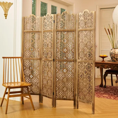 Miniatura 2 de Divisor de habitación plegable de 68.9 pulgadas, 4 paneles de pantallas de privacidad talladas en madera, partición decorativa ideal para el hogar